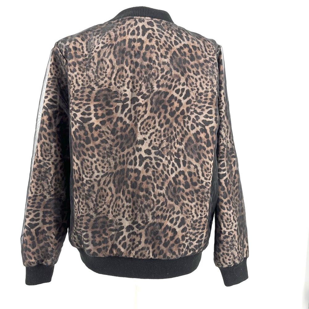 QED London Black Tan Gauze‎ Leopard Zip Bomber Jacket Womens US 10 - Picture 4 of 8